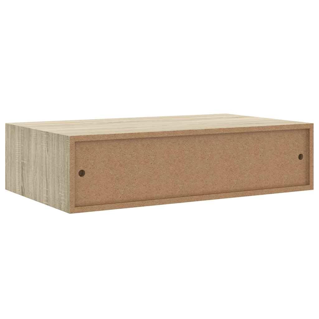 Estantería de pared con cajón, 40 x 23,5 x 10 cm, madera de roble maciza, MDF y metal, pequeño estante flotante para baño, cocina, salón, pasillo