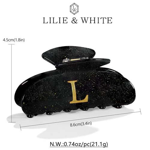 Image of LILIE&WHITE Acrylic Letter Hair Clips For Women Stylish L Monogram Hair Claw Alphabet Hair Clip Fashion Glitter Claw Clips Elegant And Durable Hair Accessory Large Hair Clips Black L