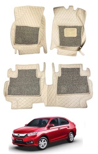 Image of Auto Hub Premium 7D car mat Amaze (Model: 2018-Till Date), Luxury Double-Stich 7d Car Floor Mat Complete Set, 100% Waterproof and Washable, Color : Beige