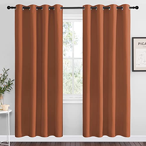 Image of NICETOWN Halloween Burnt Orange Insulated Curtains Blackout Draperies - Triple Weave Microfiber Home Thermal Insulated Solid Ring Top Blackout Curtains /Panels for Bedroom(Set of 2, 55 x 78 Inch)