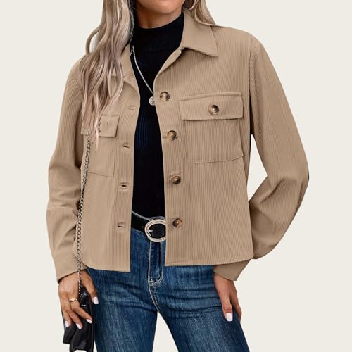 Womens Cropped Jackets Button Down Shacket Jackets Casual Long Sleeve Solid Trendy Fall Winter Lightweight Coats2