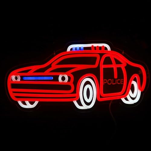 Image of Police Car Neon Sign Car LED Light Dimmable Wall Decor Gift for Playroom Kids Bedroom Garage Decoration 17.6 * 10.4 Inch