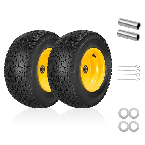 2-Pack 16x6.50-8 Tubeless Front Tires and Wheels 1-Inch Bearings with Extra 3/4-Inch Axle Sleeve 3 Long Offset Hub Fits 3/4 and 1 Axles Compatible with Most John Deere and other riding mowers.
