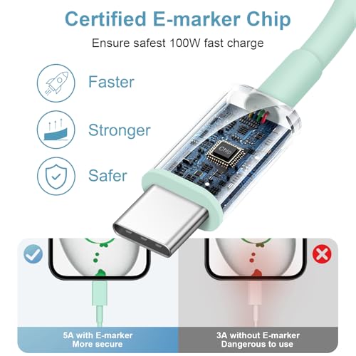 Image of USB to USB C Cable for iPhone 17 16 Type C Carplay 2Pack 10FT Cable Green