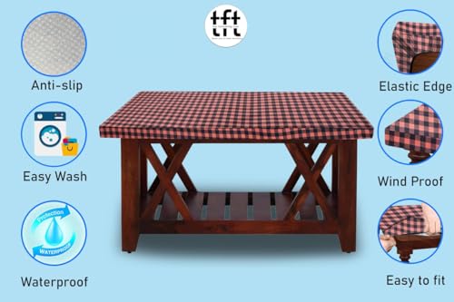 Image of The Furnishing Tree Elastic Rectangular Center Tpoy Table Cover WxL 24x60 in Inches Polyester Checkered Pattern Beige