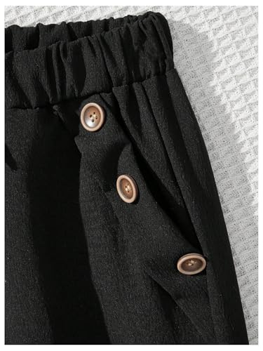 Image of SweatyRocks Girl's Casual High Elatic Waisted Wide Leg Pants Button Pockets Pant Trousers Black 8Y