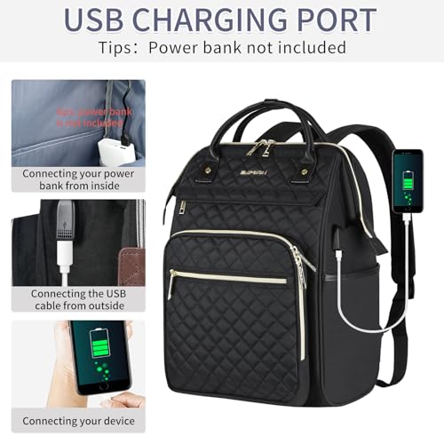 EMPSIGN Laptop Backpack Women 15.6-17.3 Inch, Large Laptop Rucksack Wide Open, College School Backpack with USB Charging Port, Water Repellent Travel Business Work Bag Computer Bookbag for Men