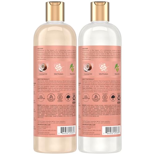 SheaMoisture Coconut & Hibiscus Curl & Shine Shampoo & Conditioner for Bouncy Curls, Frizz Control, 16 Oz Ea
