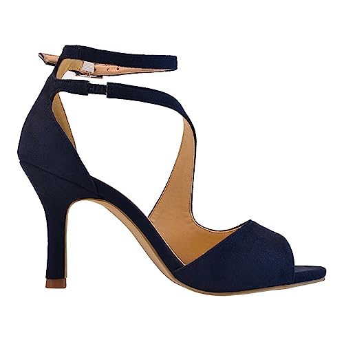 Image of ELEGANTPARK Sandals for Women Peep Toe High Heels Cross Strappy Wedding Evening Dress Shoes Buckle Stain