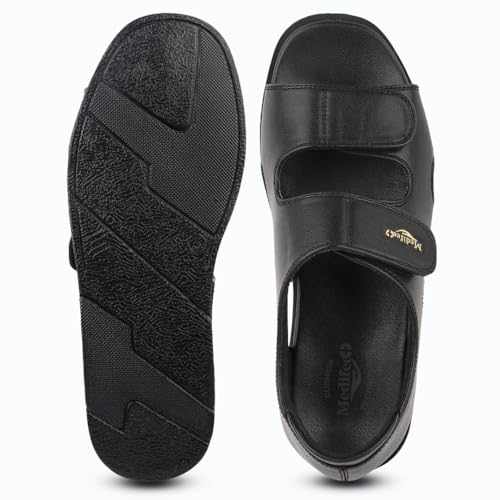 Image of Medifeet Women's Orthopedic Slide Sandals, Leather Cross Strap Comfort Flats with Arch Support, PU Sole, Adjustable Velcro for Foot Pain Relief