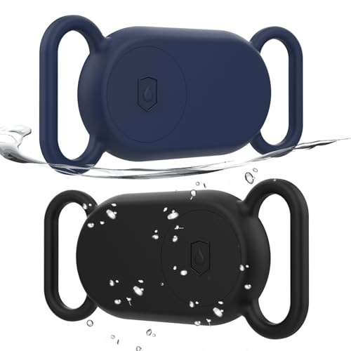 Image of 2 Pack Waterproof Dog Collar Holder Compatible with Samsung Galaxy SmartTag 2, Silicone GPS Tracker Hidden for Samsung Tag 2, Anti-Lost Dog Collar Smart Tag 2 Case(Black,Blue)