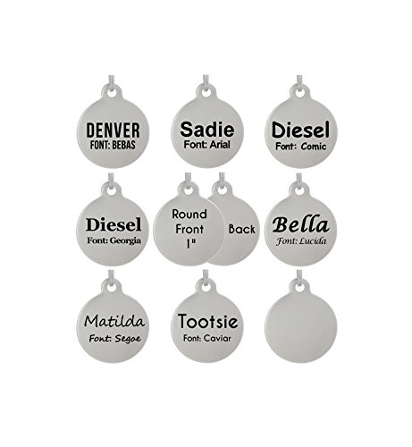 Laser Etched Stainless Steel Pet ID Tags Custom Personalized for Dog & Cat Paw Print Bone Round Tag (1