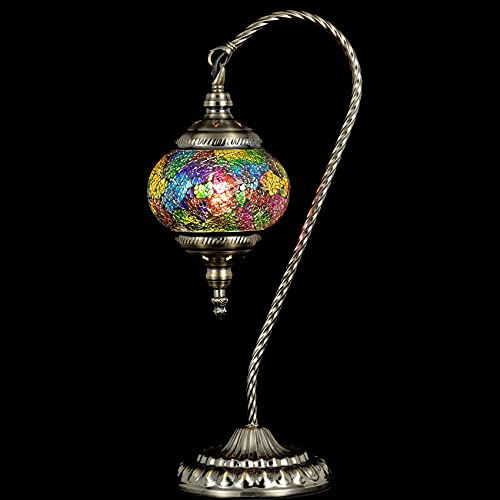 Traditional Handmade Turkish Mosaic Lamp Elegant Swan Neck Decorative Desk Lamp Tiffany Style Stained Glass Shade Vintage Rural Night Lamp For Kitchen Bedroom Living Room. (2) #TOP1