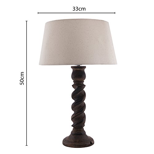 Image of Homesake Classic Twister Wooden Table Lamp with Fabric Shade | Handcrafted Bedside Lamp with E27 Holder| Bulb Included |Warm Light Night Lamp for Bedroom, Living Room, Study & Home Decor, Beige