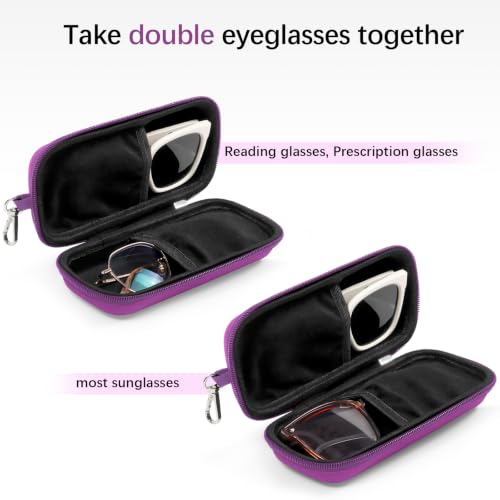 Image of Double Eyeglasses Case Hard Shell Dual Sunglasses Organizer with Zipper Closure Travel Eyewear Storage for Vehicle