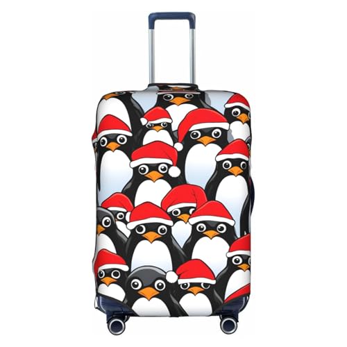 Christmas Penguins Print Travel Elastic Suitcase Luggage Baggage Cover Protector, Washable And Anti-Scratch