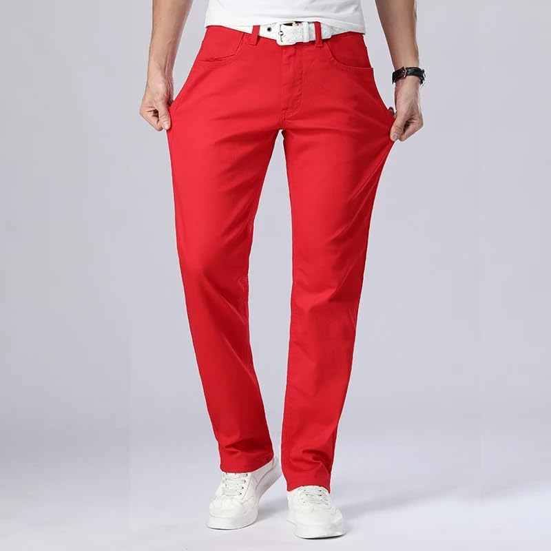 Autumn Men's Red Jeans Classic Style Straight Elasticity Cotton Denim Pants Male White Trousers2
