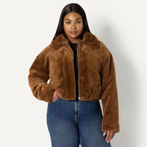 Image of Amazon Essentials Women's Oversized-Fit Cropped Faux Fur Jacket with Collar