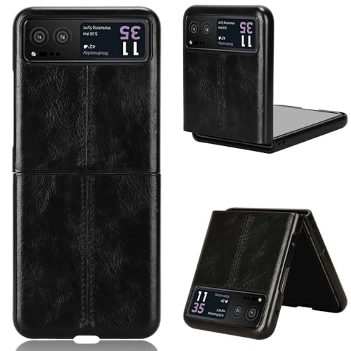 Jiajihua Funda Compatible con Motorola RAZR 40 5G,Compatible con Motorola RAZR (3rd Gen) / RAZR Gen 3 [PU Textura de Cuero] [PU+PC+TPU] Funda Protectora de cámara 3 en 1 Black
