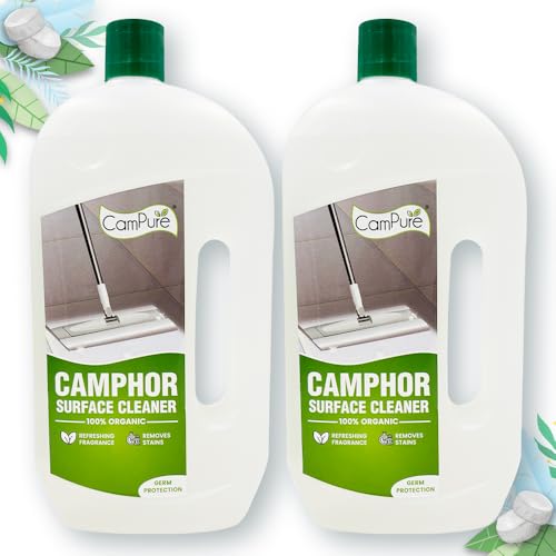 CamPure Camphor Surface and Floor Cleaner (1 L) - (Pack of 2) | 100% Organic | Eliminates Germs | Removes Stains | Calming Fragrance | Safe For Pets, Children & Pregnant Woman