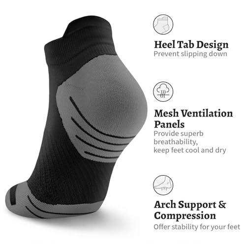 Image of 6 Pairs Compression Socks for Women Ankle Running Socks With Arch Support | Athletic Womens Socks with Heel Tab, Lightweight Cushioned & Breathable for Walking, Running, Workout, Travel, Everyday Wear