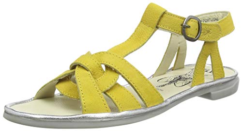FLY London Coge166fly, Sandalias con Tira Vertical Mujer, Amarillo (Bright Yellow/Silver 002), 36 EU