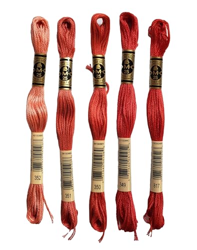 DMC 6-Strand Embroidery Cotton Bundle - Coral Color Family - 5 Skeins of Thread - 8.7yd Skeins
