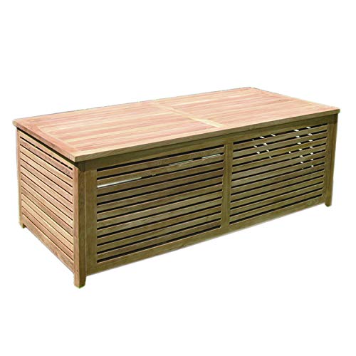 FineHome XXL Teak Kissenbox Auflagenbox Teakbox Gartenbox offene Lattung B 140 x T 70 x H 65 cm – Bild 3