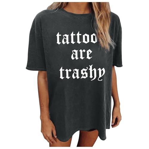 Generisch 2025 - Camiseta informal de cuello redondo con estampado de letras para mujer | Camiseta elegante para el día a día Suéter Mujer Mariposa, gris, XXL