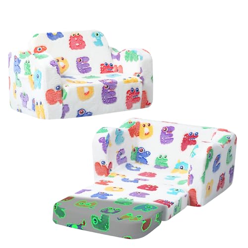 MeMoreCool Sofá para niños, sillón plegable para niños, sofá cama plegable de felpa suave que brilla en la oscuridad, cómodo sillón reclinable para bebés para niñas y niños, alfabeto brillante