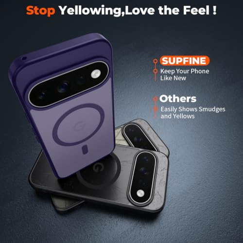Image of SUPFINE Magnetic for Google Pixel 11 Pro XL Case - Dark Purple | With Screen Protector,Translucent Matte,Built-in Magnets,Military Grade Drop Protection,Shockproof Phone Cover