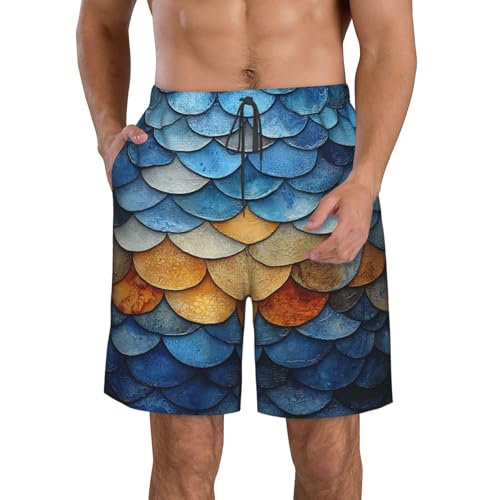 Men's Beach Shorts Board Casual Quick Dry Swim Trunks Holiday - Ocean Watercolor Scales