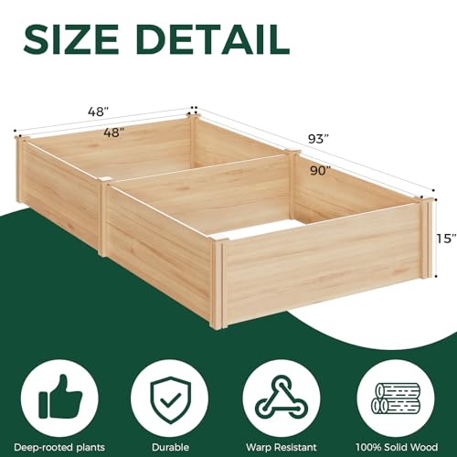 Image of Raised Garden Bed for Outdoor, 8x4 Ft Wood Garden Bed with 15 Inch Depth for Flowers /Vegetables /Herbs in Backyard Patio Outdoor, Open Base Bottom Planter Box
