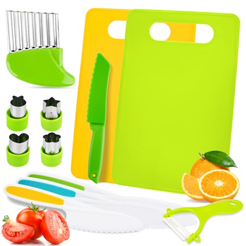 AKONE Kindermesser 12-teiliges, Kinder Sicherheit Küchenmesser Set , Kindermesser ab 2 Jahre, Montessori Spielzeug Kinder Messer, KinderKüchenset zum Schneiden und Kochen von Obst oder Gemüse