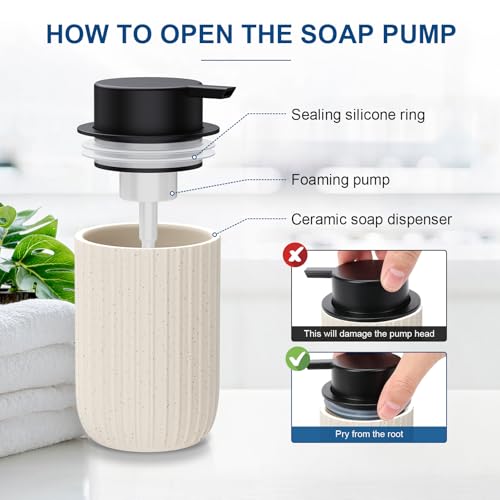 Image of Ceramic Foaming Soap Dispenser, 12 oz Bathroom Foam Hand Soap Dispenser, Refillable Lotion Soap Dispenser with Removable Pump for Kitchen Hand Wash Dispenser, Modern Home Decor (Speckled Beige)