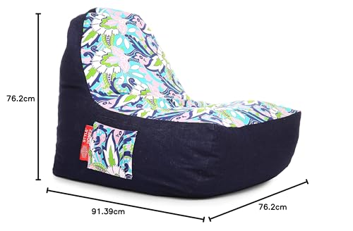 Image of Style Homez Urban Design Denim Canvas Floral Printed Chair Bean Bag XXL Size Filled with Beans Fillers