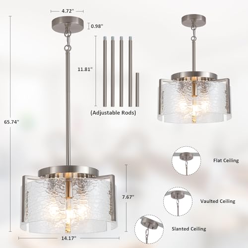Nickel Chandelier for Dining Room Light Fixture, 3-Light Glass Entryway Light Fixture, Adjustable Pendant Lights Kitchen Island Modern Farmhouse Foyer Chandelier for Entryway, Bedroom, Bathroom by AKLMXCG - Used condition - Image 5