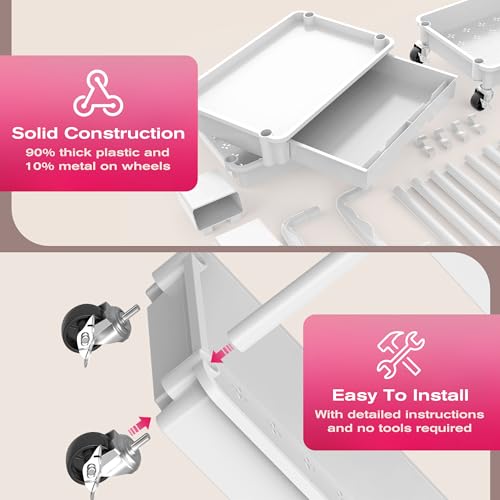 Image of Goovilla Rolling Makeup Organizer Cart with Removable Drawer, 4 Tier Stable White Floor Skincare Storage Cart for Vanity, Cosmetic Display, Nail Polish, Perfume, Hair Stuff, Beauty, Bathroom(Plastic)