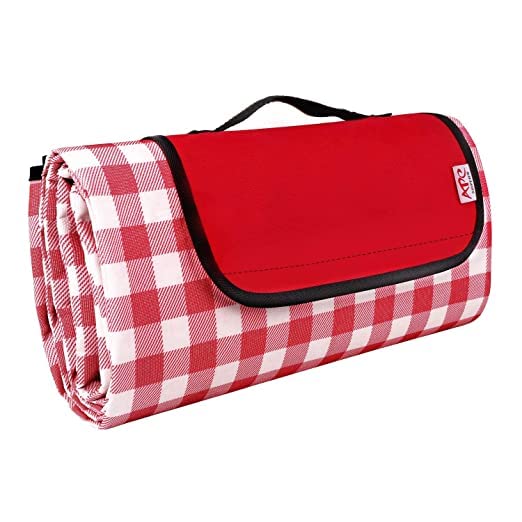 BIRZAR Polyester Foldable Picnic Blanket, 70 x 60 inch Waterproof Beach Blanket, Picnic Blanket, Portable Picnic Mat, Portable Beach Mat, for Outdoor Camping Family Outdoor Park(Big Size) (Red)