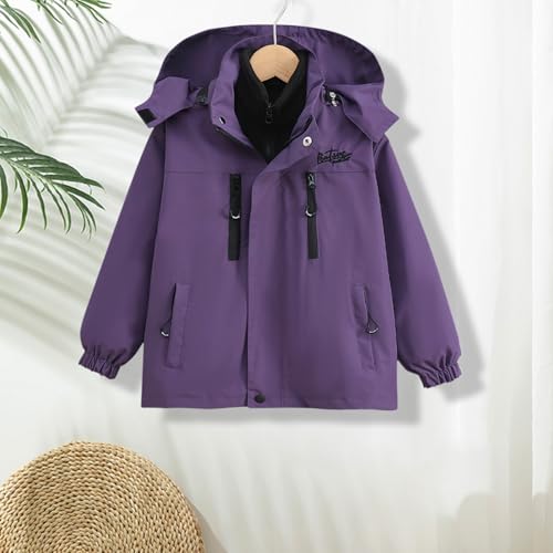 Girls Jacket,Girls 3 in 1 Windbreaker Hooded Jacket Kids Solid Fleece Lined Outwear Windproof Hoodie Raincoats with Pockets for 3-14 Years - Image 5