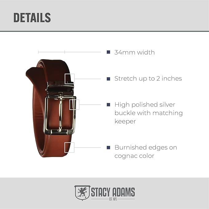 Image of Stacy Adam's Leather, Stretch, Casual Belt for Synchro Oxford, Everyday, Classic, Pants, Jeans, Khakis, Chinos