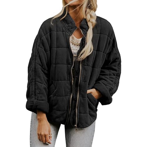 Lightweight Quilted Jackets for Women Puffer Jacket Zip Up Dolman Puffy Coat Oversized Casual Fall Winter Outfits