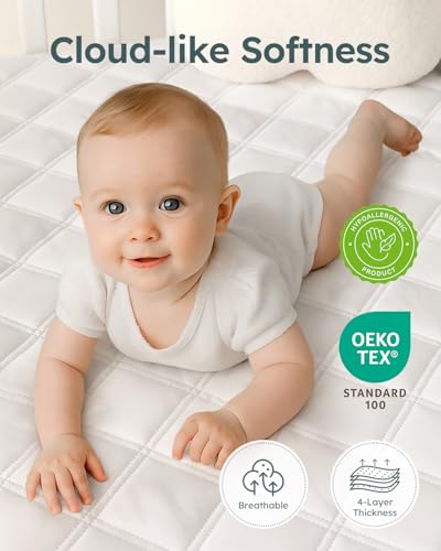 Yoofoss Waterproof Crib Mattress Protector 2 Pack, Quilted Crib Mattress Pad Cover Ultra Soft and Breathable, Machine Washable Toddler Mattress Protector for Standard Baby Crib Size 52''x28''