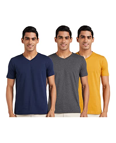 Image of Amazon Brand - Symbol Men's Solid Cotton T Shirt | Plain | V Neck | Half Sleeve-Regular Fit | Combo Pack of 3 (Available in Plus Sizes)