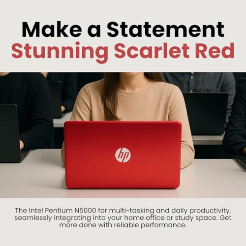 Image of HP 15 Laptop | Intel 4-Core Processor | 4GB DDR4 RAM | 256GB SSD | 15.6 inch HD Display | Win 11 | Full-Size Keyboard with Numeric Keypad | RJ-45 | Scarlet Red | Up to 10 Hrs Battery Life for Work & Study