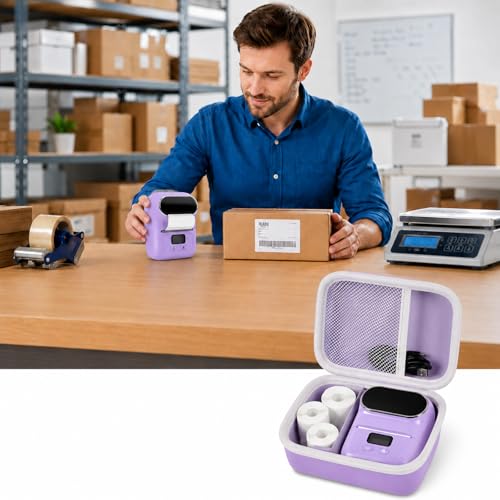 Image of Boobowl Hard Case for Phomemo M110 /M110S Label Maker, Case Only | Organized Label Roll Storage, Mesh Pocket for Charging Cable, Home Office Inventory, Small Business - Purple