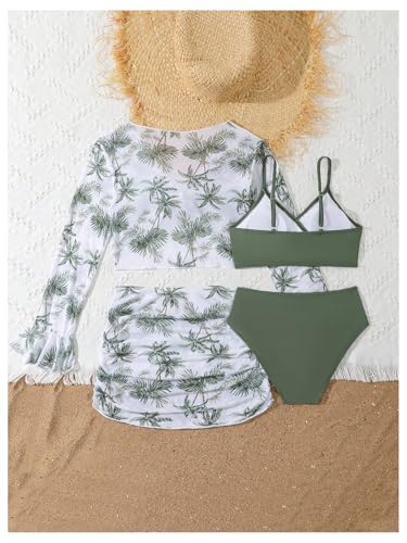 GORGLITTER Girl's 4 Piece Swimsuits Tropical Print Wrap Bathing Suit with Kimono and Cover Up2