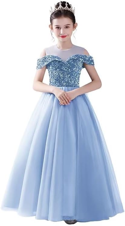 dideyttawl Junior Bridesmaids Dress Off Shoulder Pageant Gown Tulle Sequin Floor Length Dresses 747