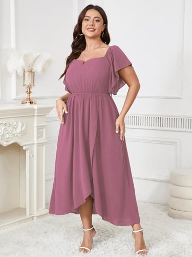 Image of SHESTARR Women's Plus Size Maxi Dress Short Sleeve Square Neck Flowy A Line Wedding Guest Cocktail Long Dress