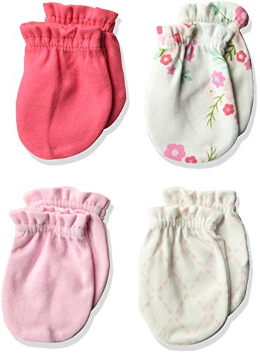 Luvable Friends Unisex Baby Cotton Scratch Mittens, Floral, 0-6 Months